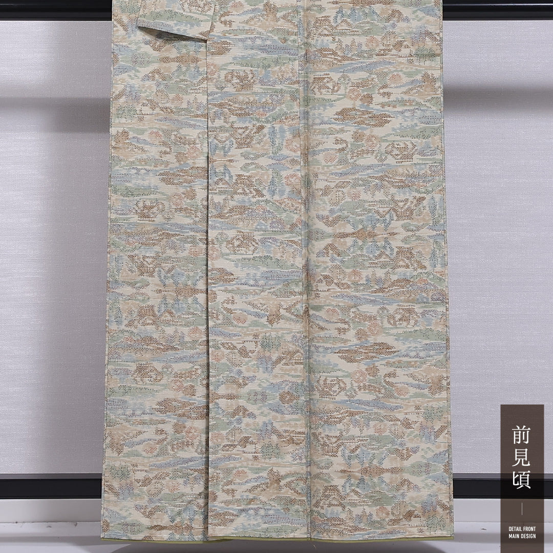 紬 袷 身丈158cm 裄丈63cm 正絹 Sランク カジュアル 広衿 Mサイズ 茶屋辻 ベージュ系 RP 1223-11825