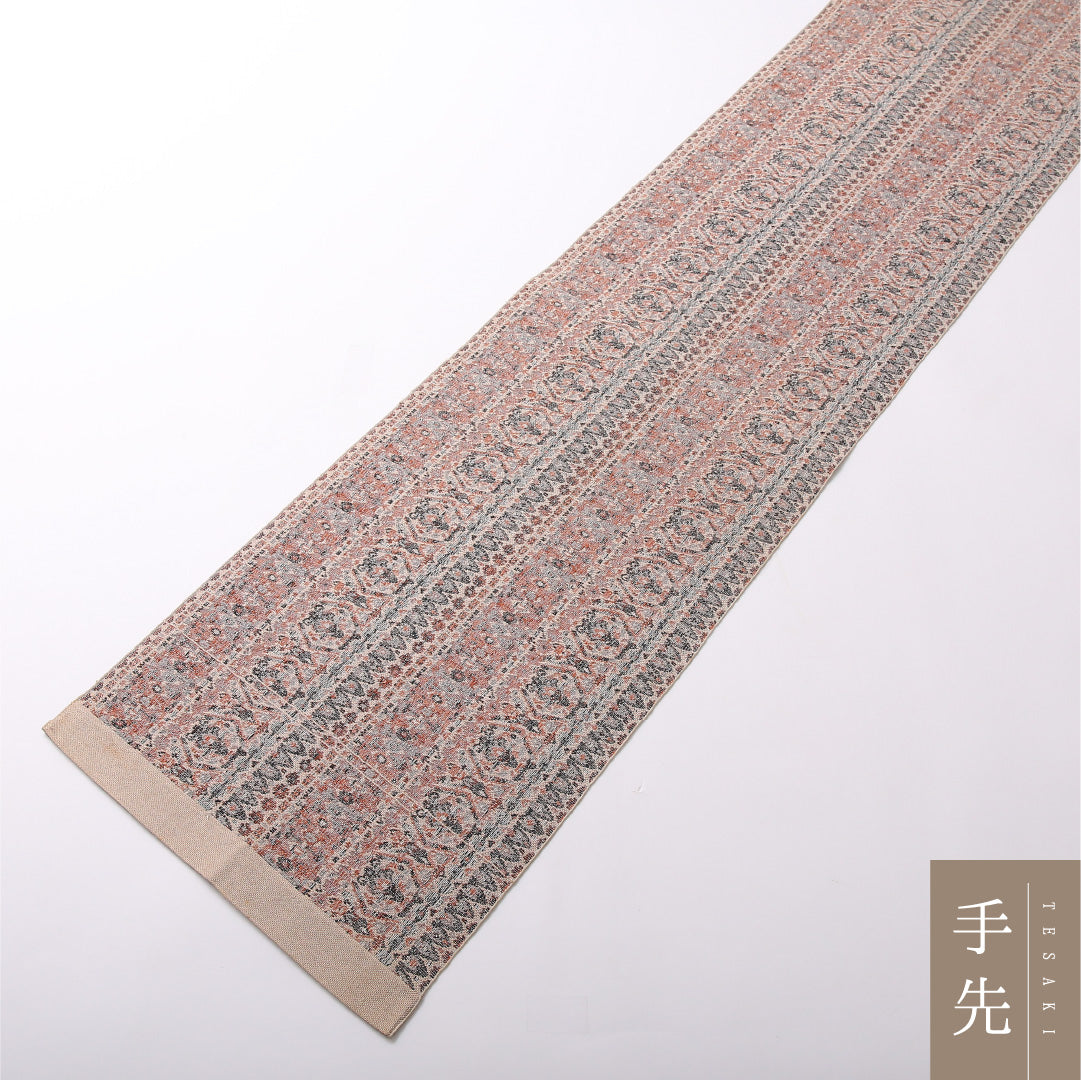 八寸名古屋帯 Aランク 帯丈388cm 正絹 全通 開き仕立て 織り カジュアル 創作柄 ベージュ系 RP 1245-03025