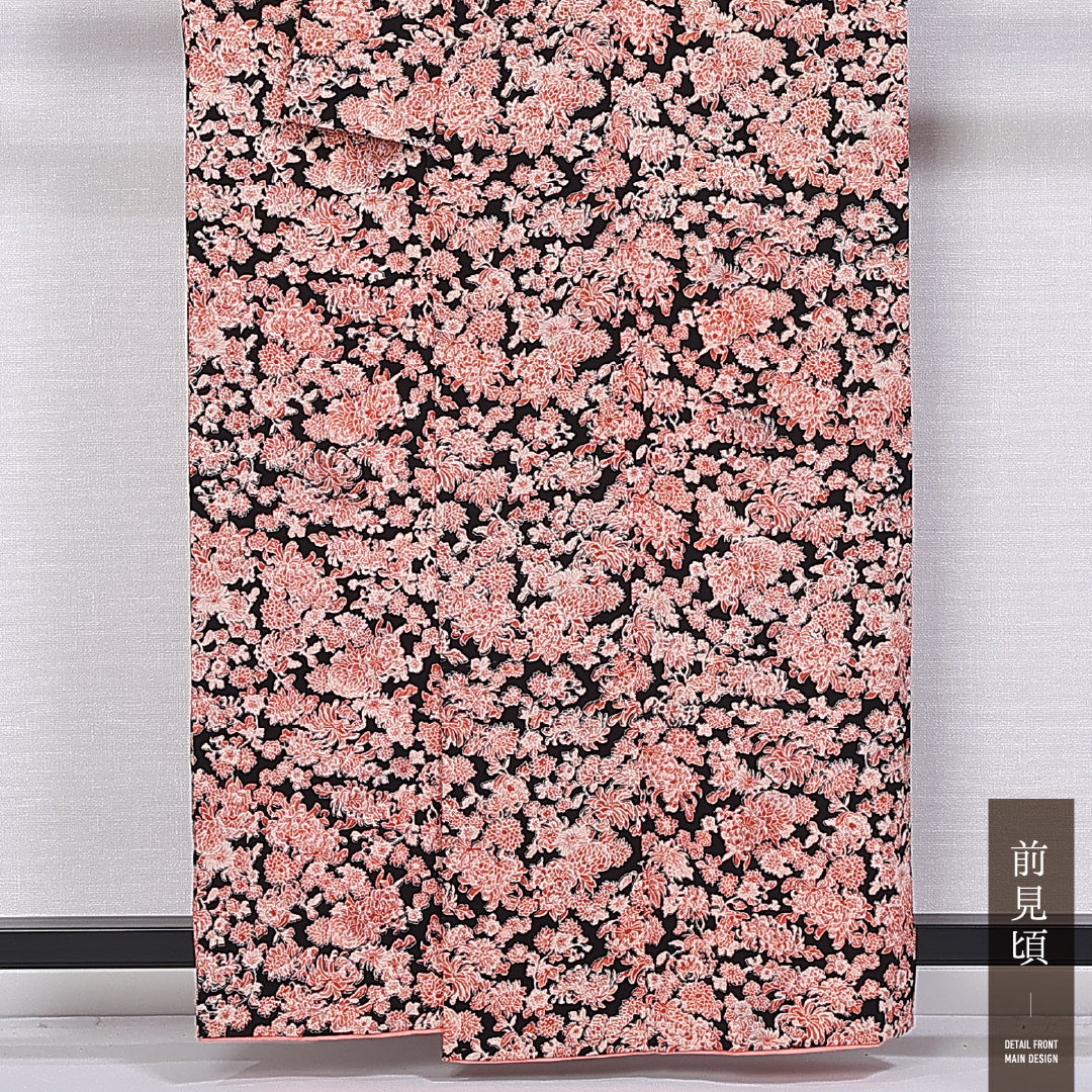 小紋 袷 身丈158cm 裄丈65cm 正絹 Aランク インフォーマル 広衿 Mサイズ 菊 ピンク系 RP 1221-11266