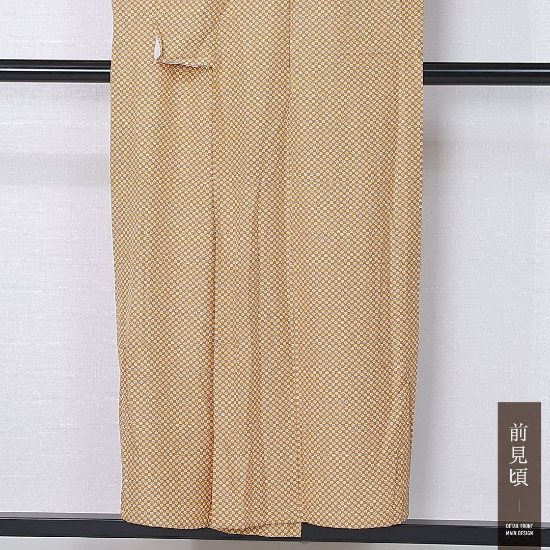 小紋 単衣 身丈150cm 裄丈65cm 正絹 Sランク インフォーマル 広衿 Sサイズ 花柄 茶系 RP 1221-12227