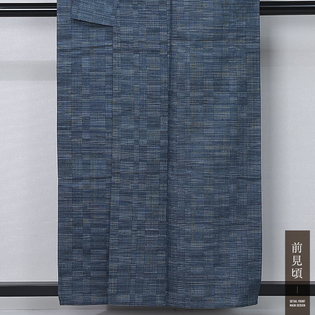 紬 単衣 身丈156cm 裄丈63cm 正絹 Aランク カジュアル 広衿 Mサイズ 創作柄 紺系 RP 1223-12266