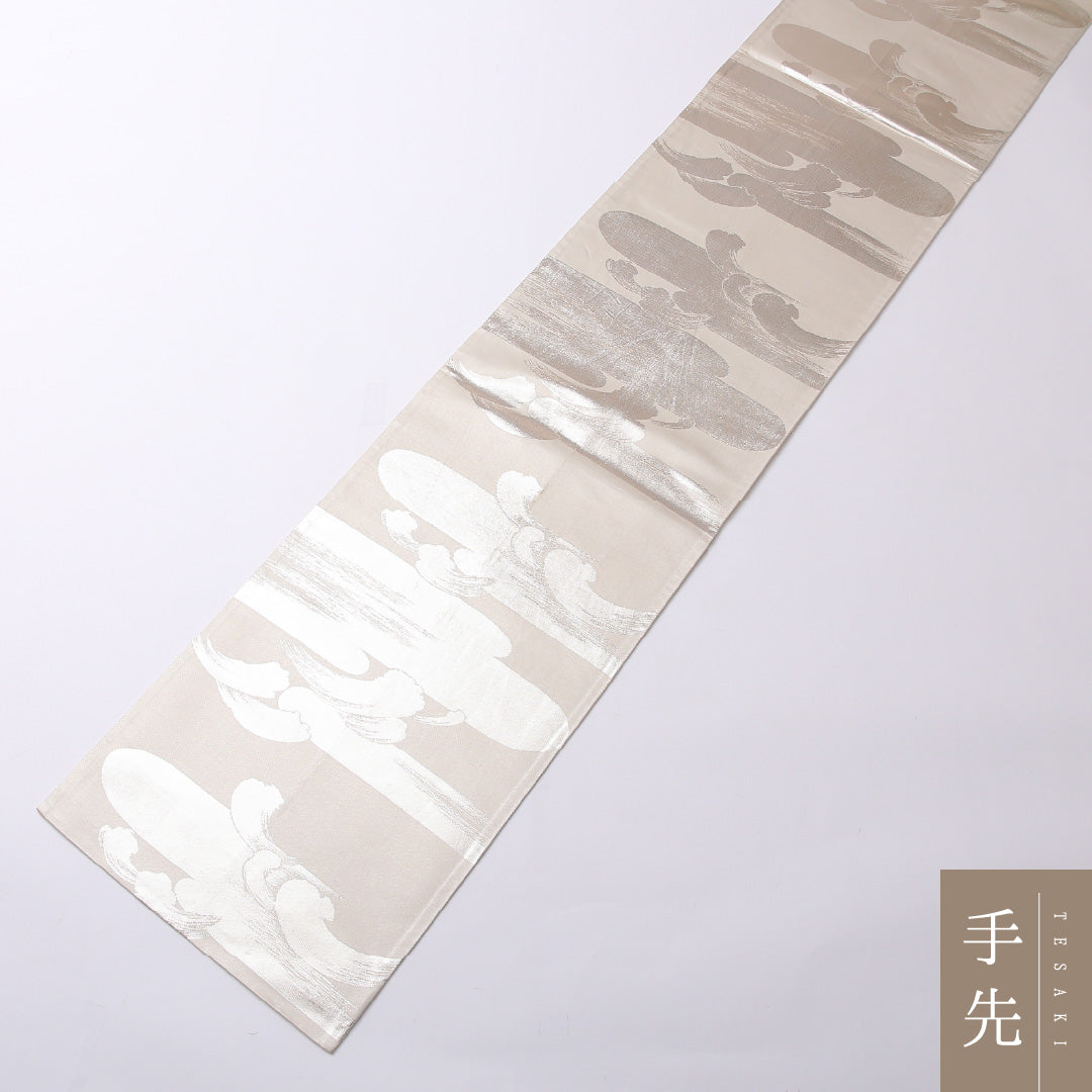 袋帯 帯丈428cm 六通 セミフォーマル Bランク 正絹 銀箔 ヱ霞 銀系 1223-01474
