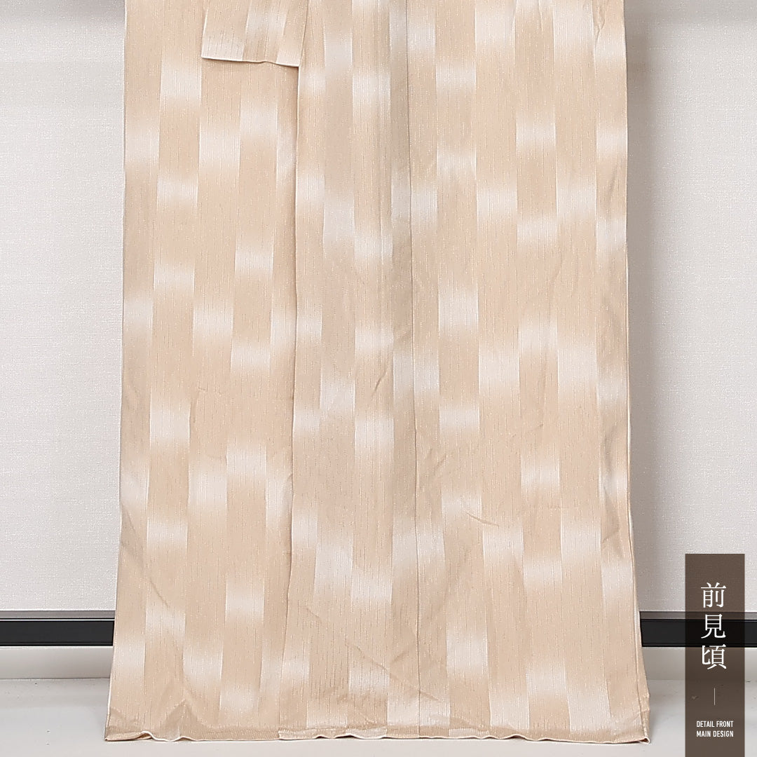 夏物 小紋 夏物 身丈166cm 裄丈68cm 正絹 Aランク インフォーマル 広衿 XLサイズ 市松 ベージュ系 M4 1221-12625