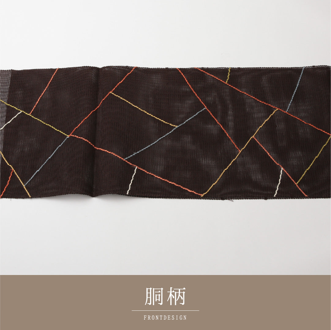 夏物 名古屋帯 六通 帯丈355cm カジュアル Sランク 正絹 紗 創作 茶系 1224-02158