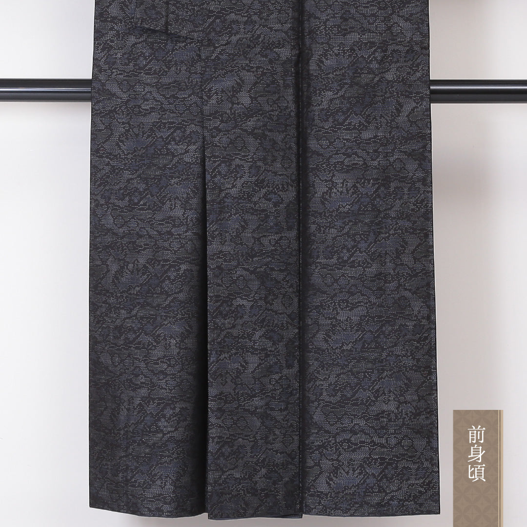 大島紬 袷 身丈144cm 裄60cm 正絹 緯総絣 グレー系 Sランク 1216-00885