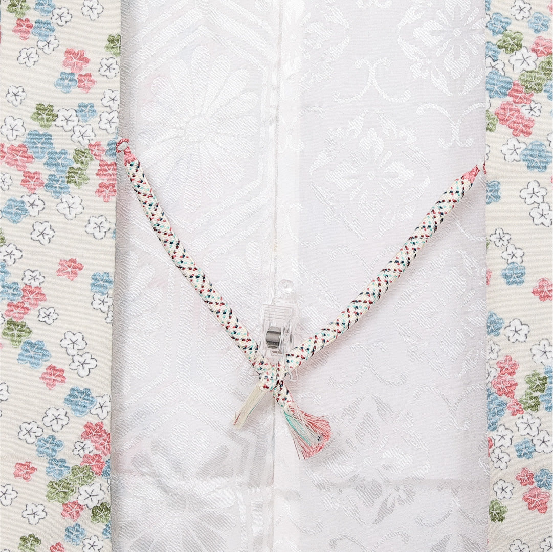 羽織 袷 身丈81cm 裄丈64cm 正絹 Aランク カジュアル Mサイズ 紐あり 花柄 白系 HP 1232-13763
