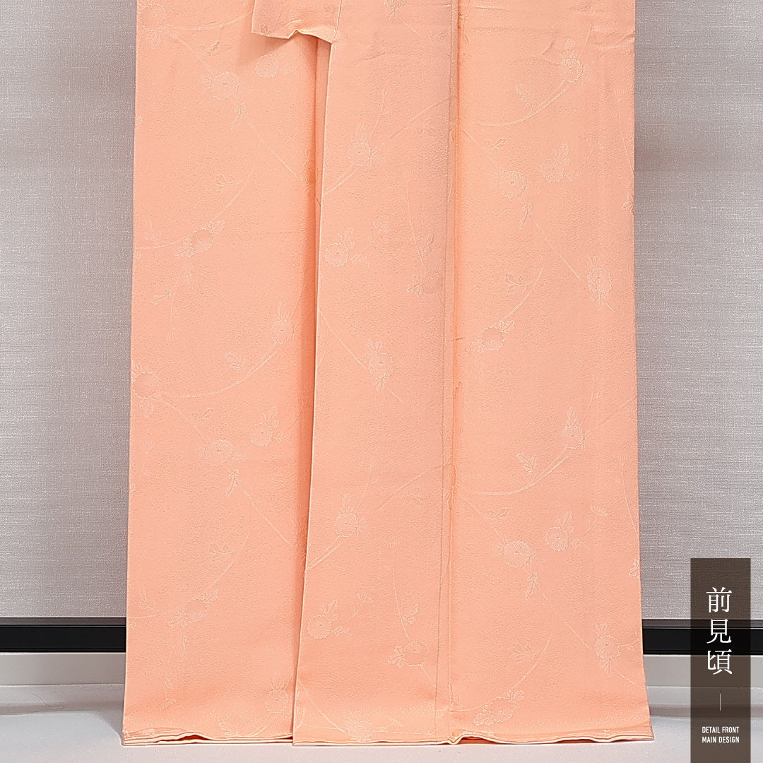色無地 袷 身丈164cm 裄丈63cm 正絹 Sランク 一つ紋 (中印蔦) セミフォーマル 広衿 Lサイズ ピンク系 RP 1219-14374