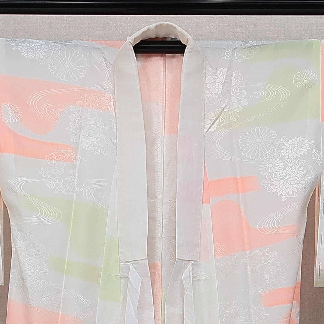 長襦袢 無双袖 身丈128cm 裄丈64cm 正絹 Aランク Lサイズ 菊 ピンク系 RP 1239-14479