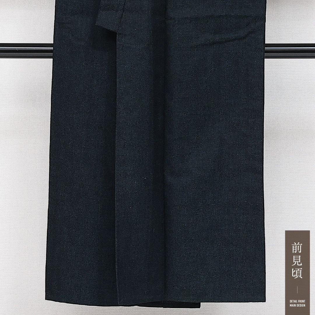 アンサンブル 洗える着物 ウールの男着物 単衣 身丈141cm 裄丈66cm ウール Sランク カジュアル 棒衿 Mサイズ 紐あり 無地 紺系 RP 1224-14427