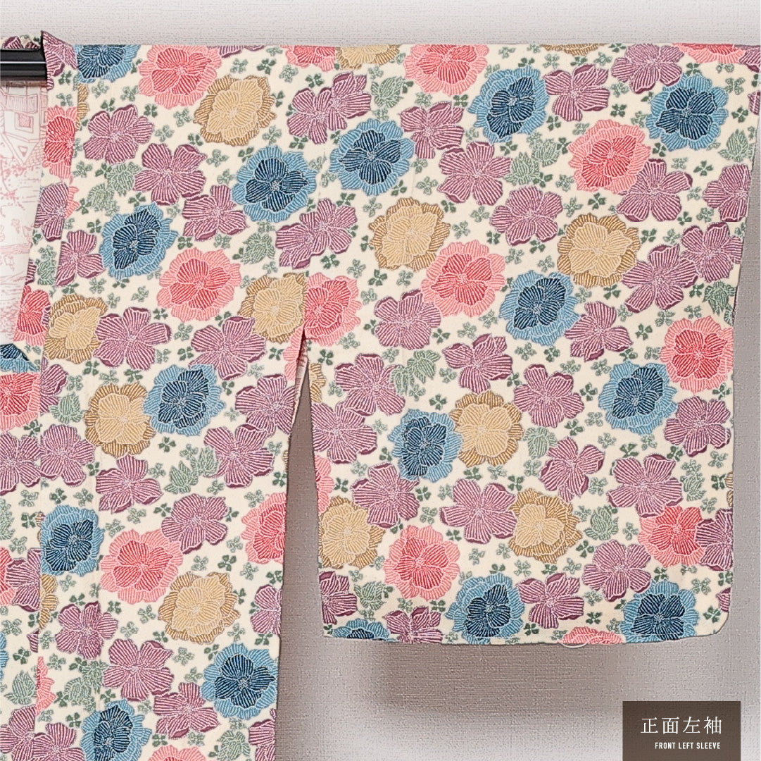 道行コート 袷 身丈81cm 裄丈62cm 正絹 Sランク セミフォーマル Sサイズ ポケットあり 花柄 多色系 RP 1237-13787