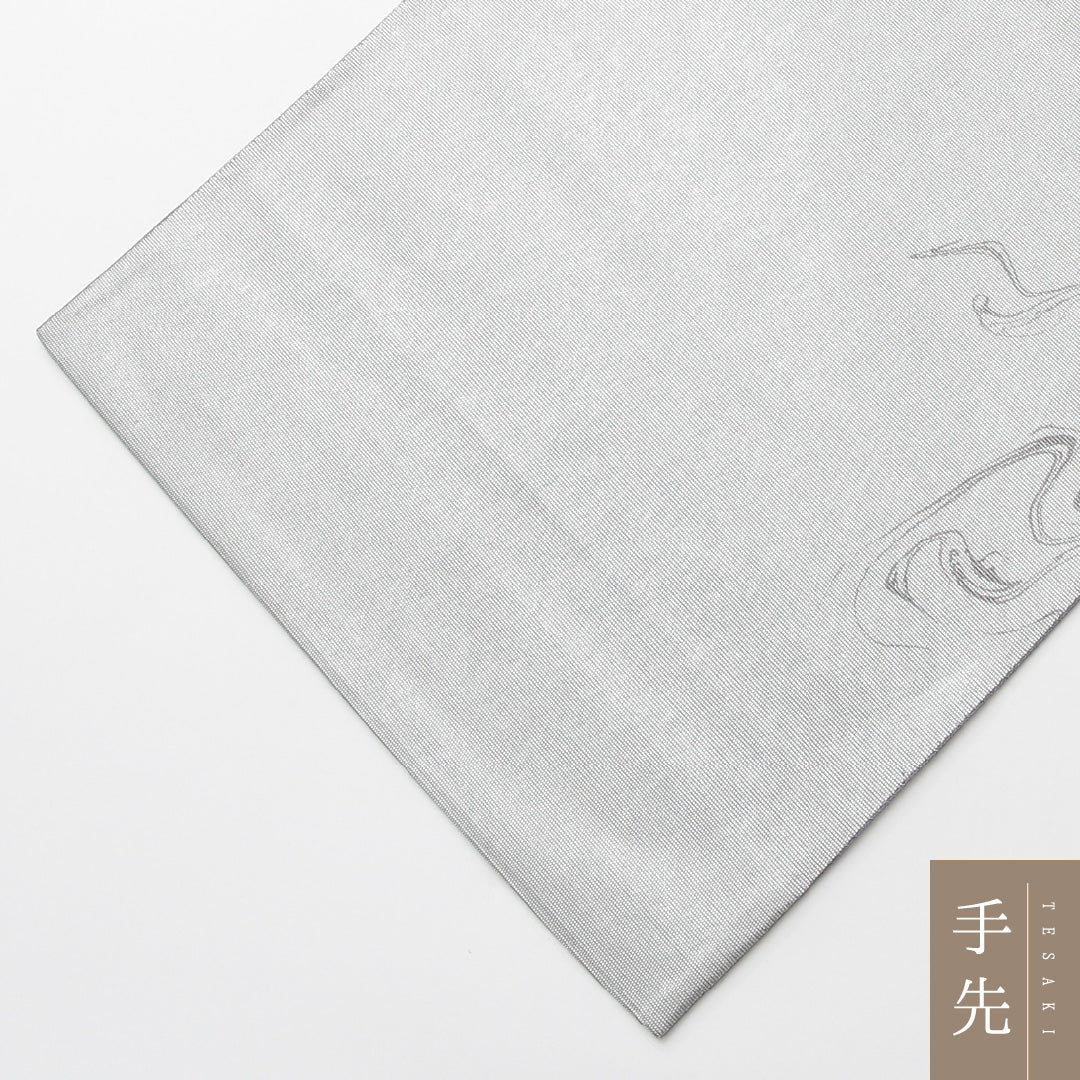 袋帯 帯丈444cm セミフォーマル 六通 Sランク 正絹 螺鈿織 遠山 金彩 グレー系 銀系 1223-00152