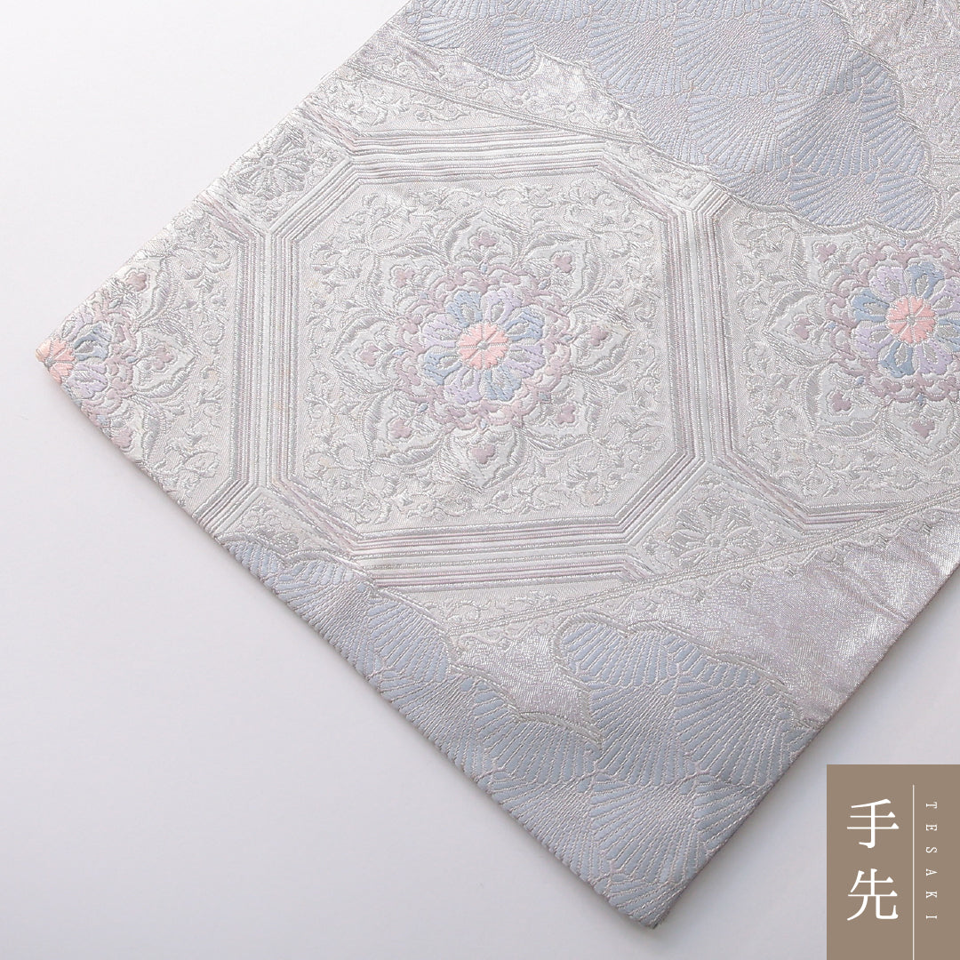 袋帯 帯丈424cm フォーマル 六通 Cランク 正絹 宝相華 紫系 1223-02165