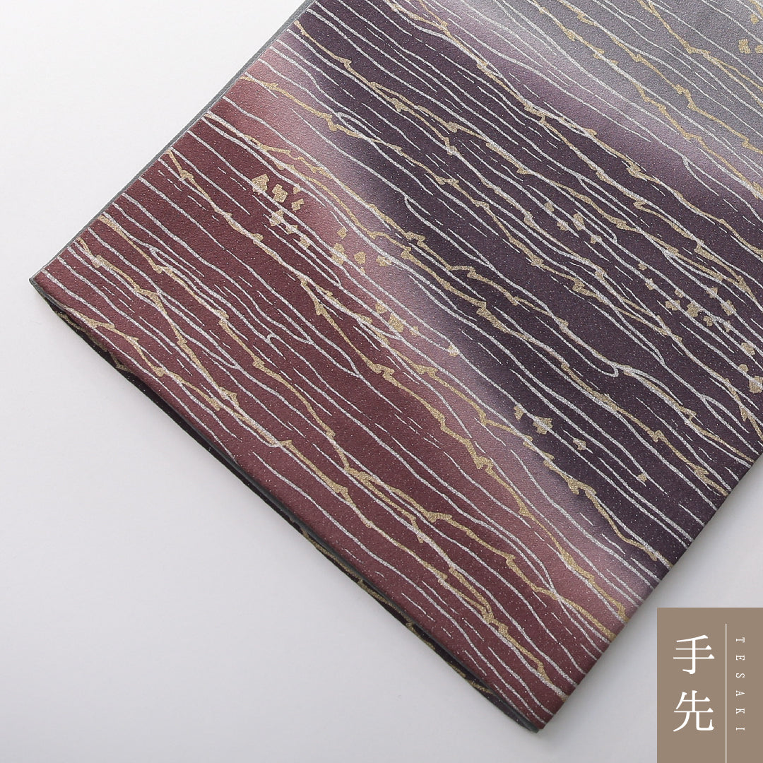 袋帯 帯丈496cm 正絹 全通 染め帯 セミフォーマル 霞 砂子 ガード加工 グレー系 1243-02137