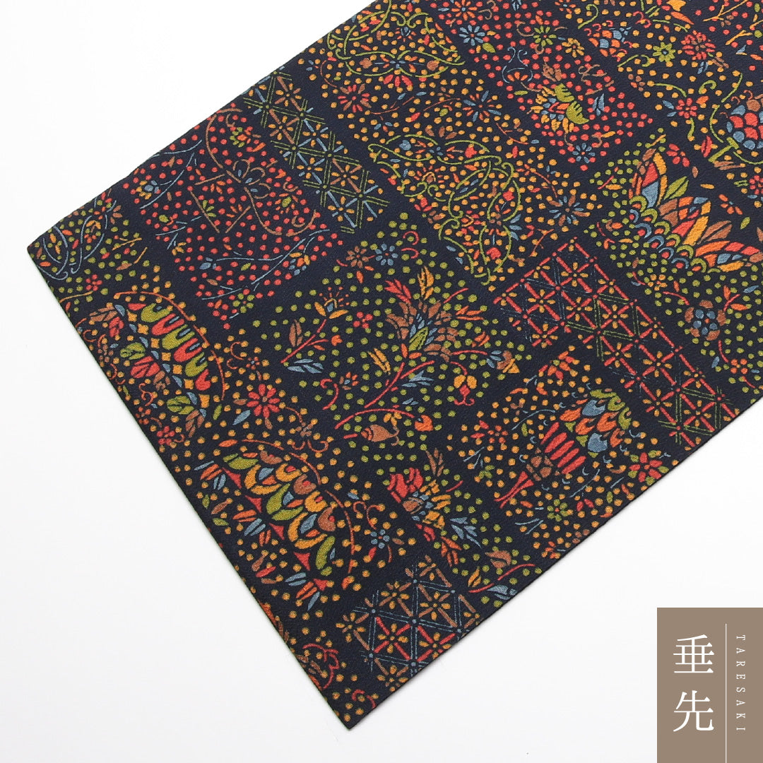 未使用品 九寸名古屋帯 Nランク 帯丈371cm 正絹 六通 名古屋仕立て 染め インフォーマル 塩瀬 創作柄 紺系 RP 1245-01772