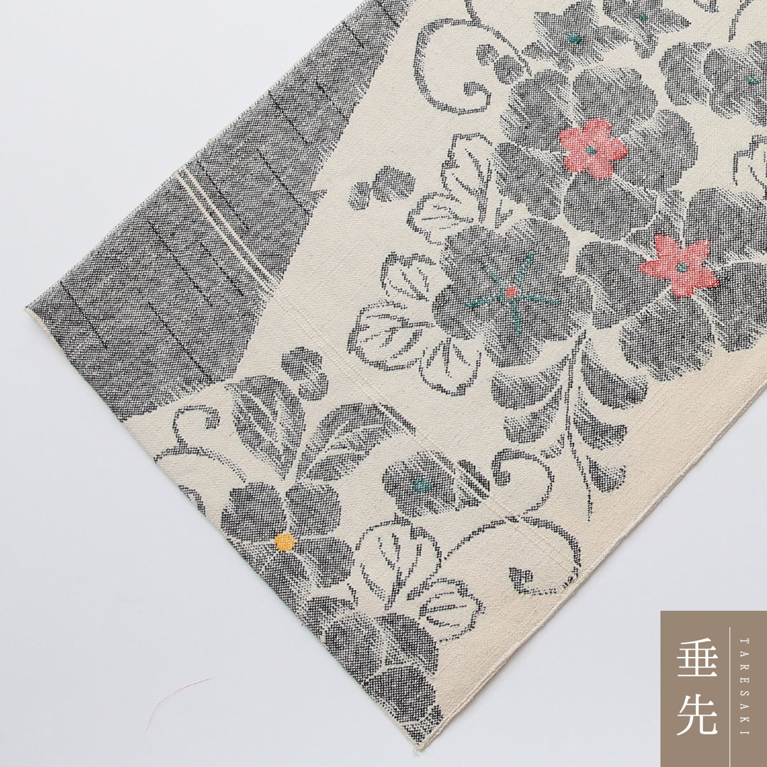 名古屋帯 紬地 六通 帯丈361cm カジュアル Cランク 正絹 唐華 クリーム系 1224-02046