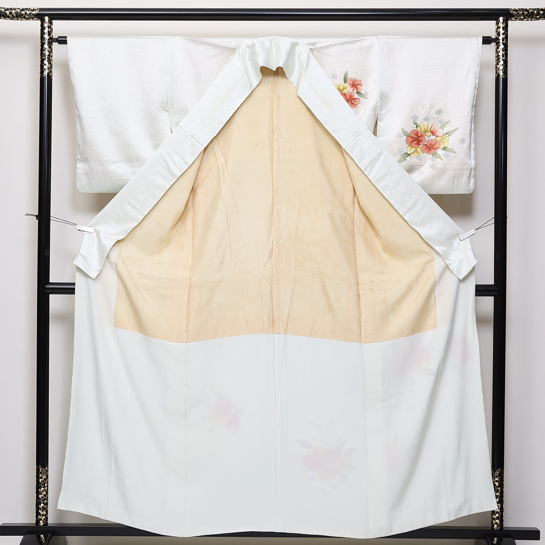 付下げ 袷 身丈158cm 裄62.5cm 正絹 牡丹 金彩 Bランク 1212-00674