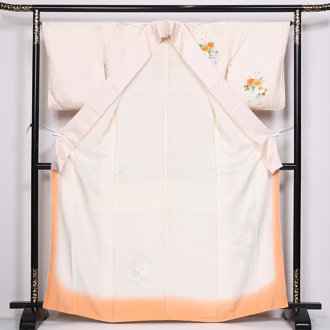 訪問着 袷 身丈163cm 裄丈64cm 正絹 Aランク セミフォーマル 広衿 Lサイズ 金彩 花籠 クリーム系 RP 1217-10388