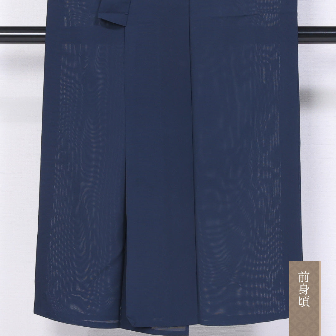 男着物 夏物 紗 身丈139cm 裄丈66cm 正絹 Sランク Sサイズ バチ衿 カジュアル 無地 紺系 1219-06289