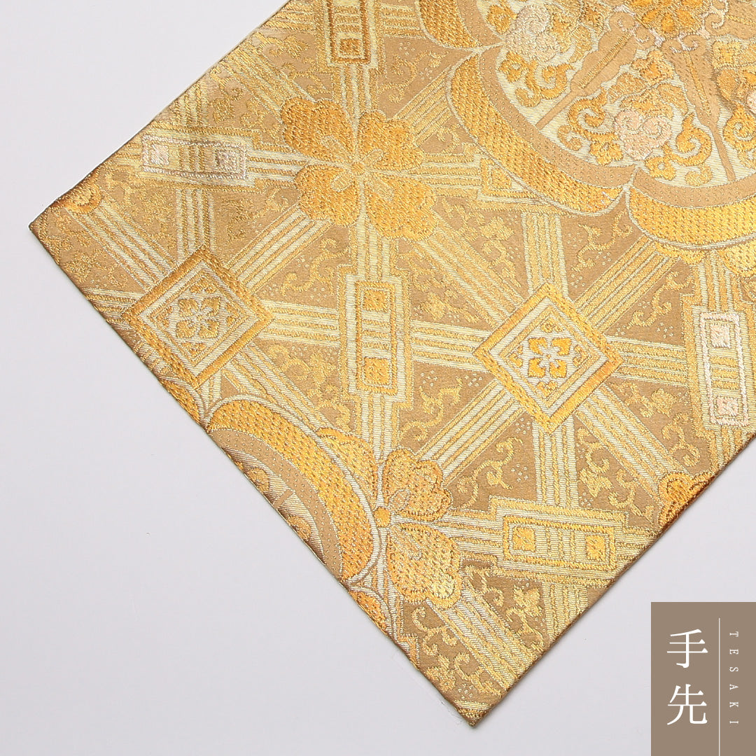 袋帯 帯丈434cm 正絹 六通 フォーマル 宝相華 花菱 落款 金系 1243-01268