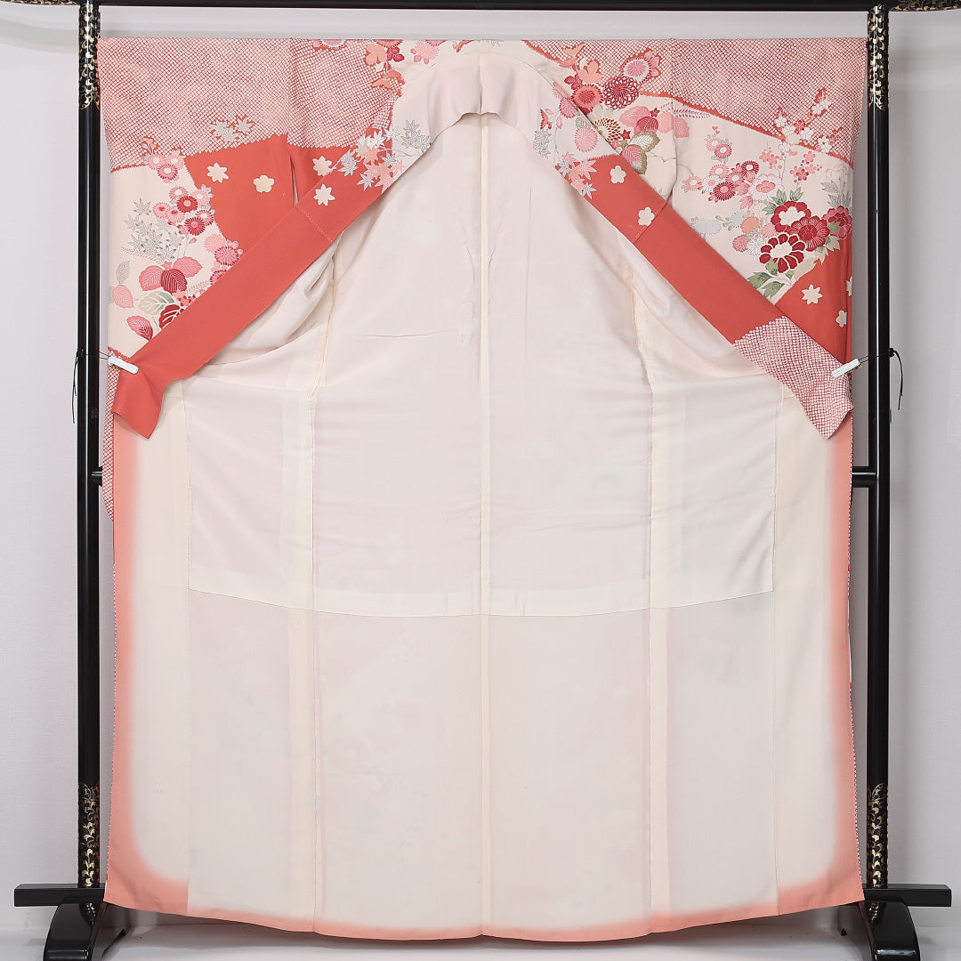 振袖 身丈166cm 裄丈67.5cm Cランク 正絹 袷 広衿 XL 菊 金銀糸 フォーマル 古典的 優しい ピンク系 1213-F0499