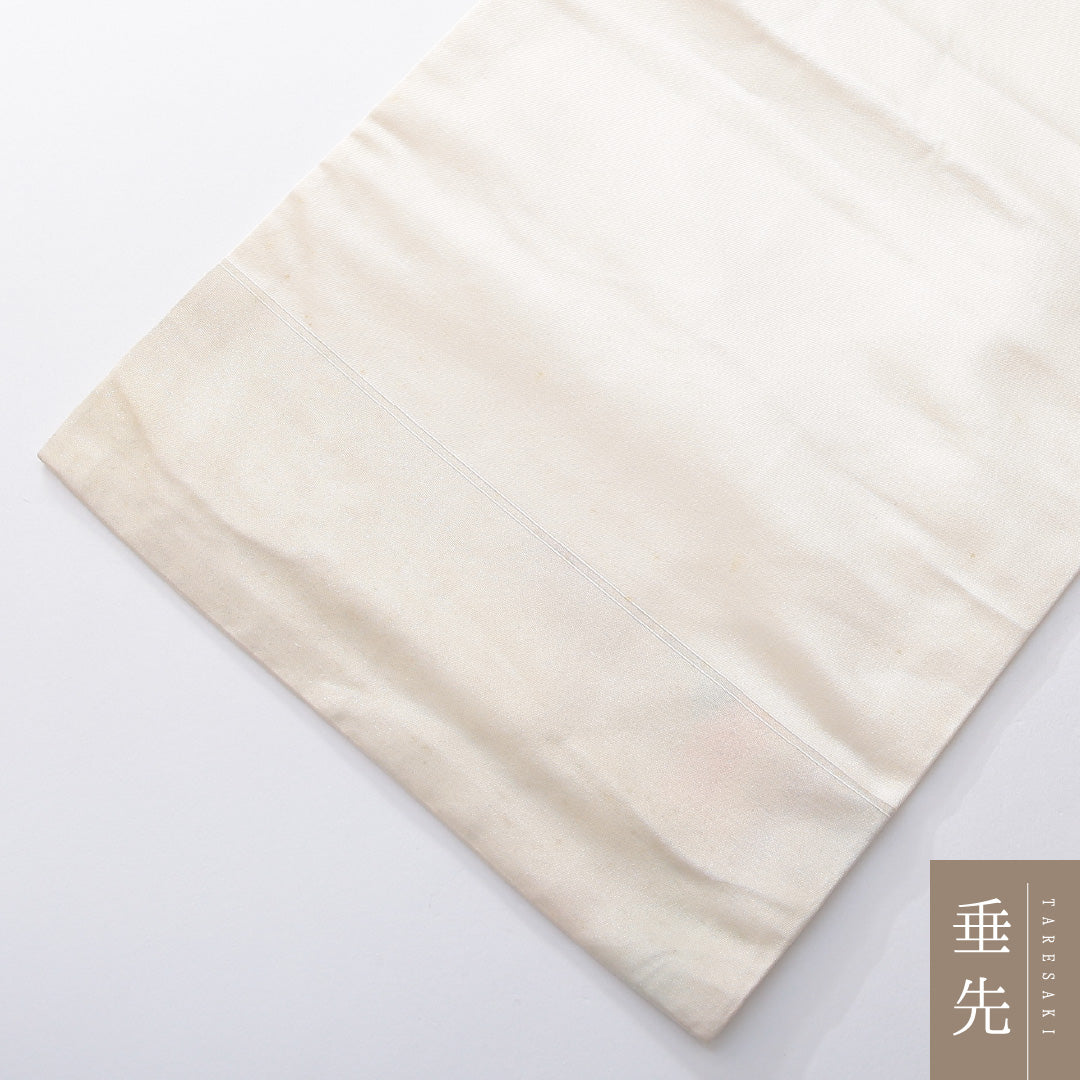 九寸名古屋帯 帯丈345cm セミフォーマル 名古屋仕立て ポイント柄 Cランク 正絹 椿 クリーム系 1224-03935