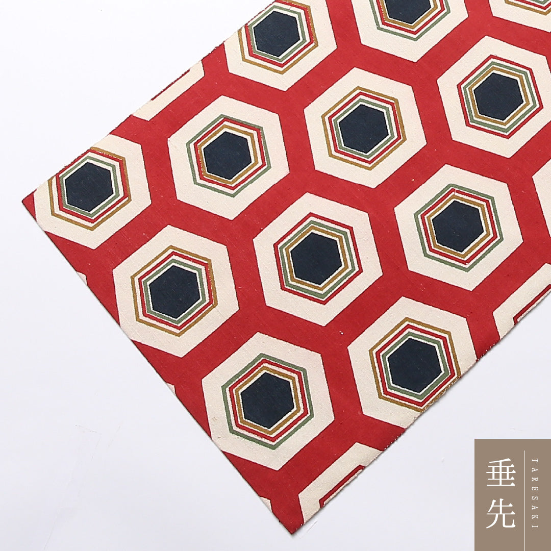 八寸名古屋帯 Aランク 帯丈374cm 正絹 全通 名古屋仕立て 染め カジュアル 紬 亀甲 赤系 LP 1245-02490
