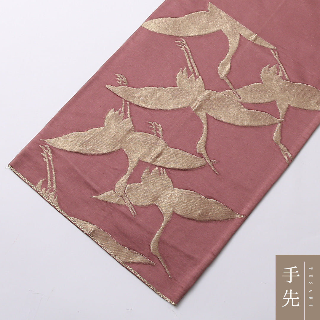 袋帯 帯丈412cm 六通 フォーマル Aランク 正絹 唐織 鶴 古典的 気品 紫系 1223-01505