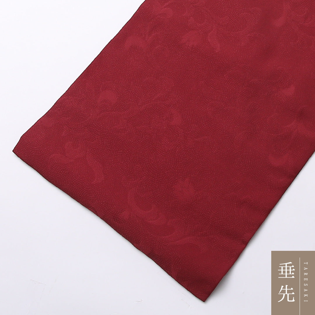 九寸 名古屋帯 帯丈317cm 名古屋仕立て 全通 Sランク カジュアル 正絹 唐草 上品 優しい 赤系 1224-02745