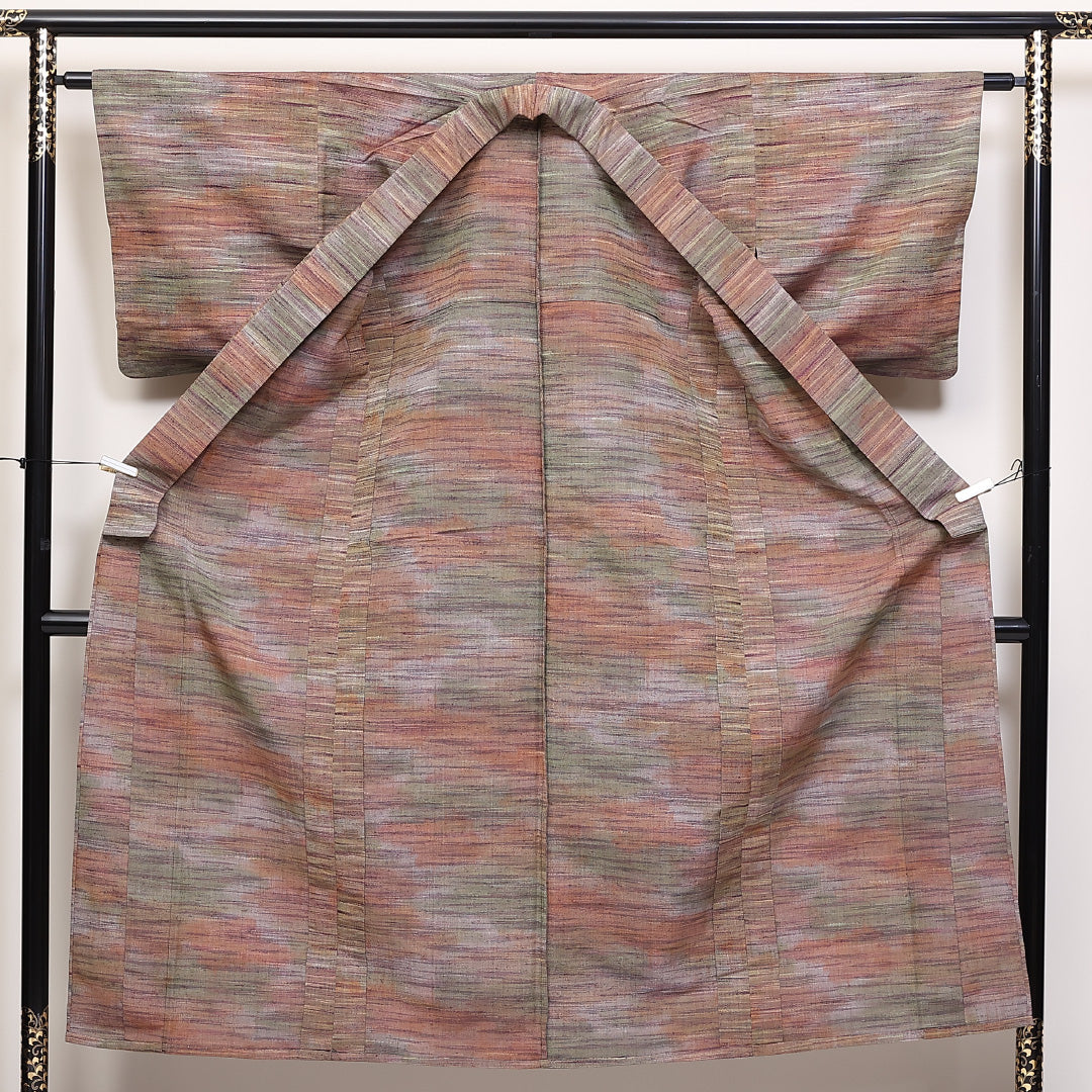紬 単衣 身丈148cm 裄62cm 洗える着物 ウール ぼかし 後染め グラデーション系 Cランク 1216-01305