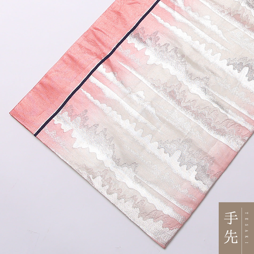 振袖用 袋帯 帯丈426cm 正絹 六通 三松 蝶 ピンク系 1243-01585