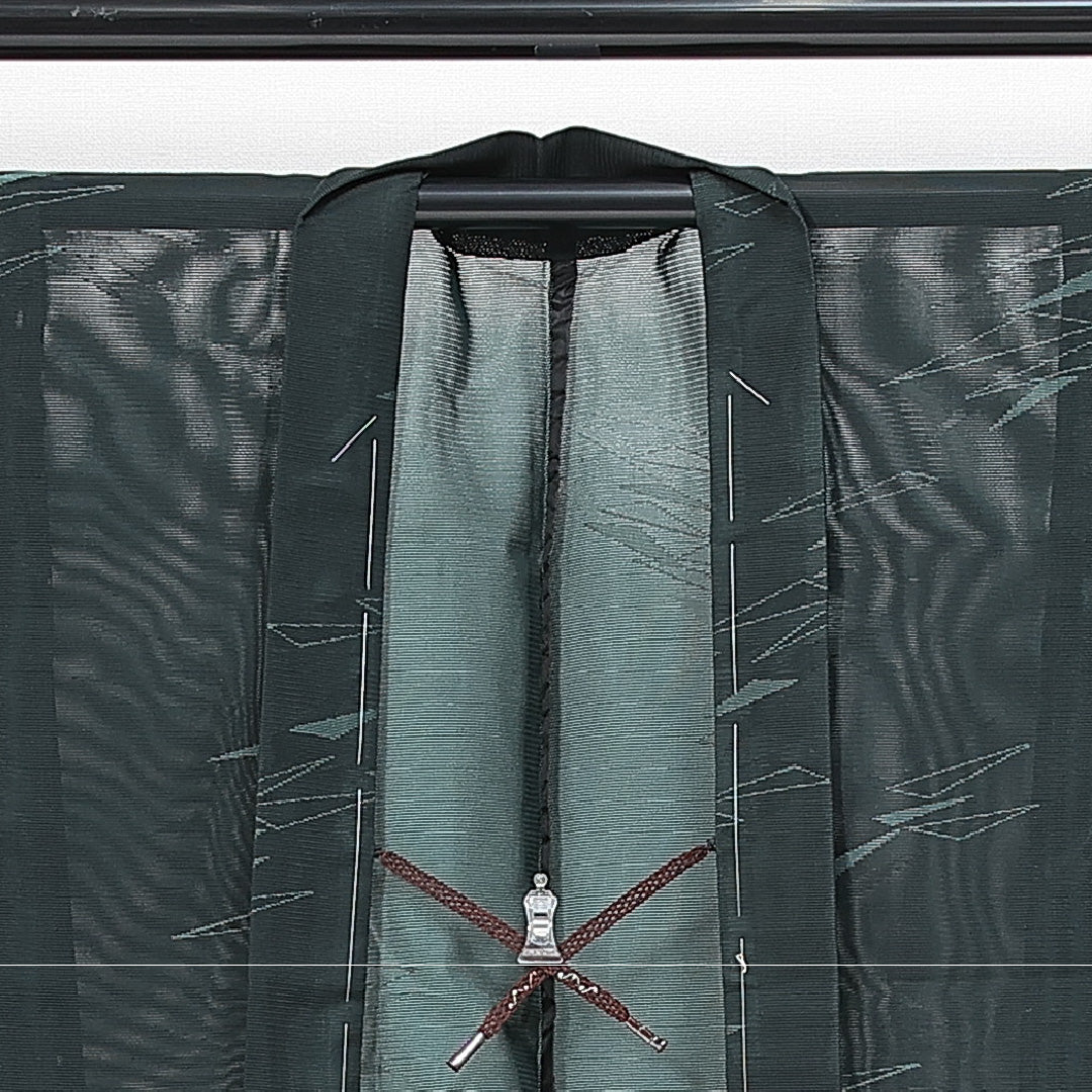 新古品 羽織 夏物 絽 身丈79cm 裄丈63cm 正絹 Nランク Sサイズ カジュアル 紐あり 創作柄 しつけ糸 緑系 1217-14761