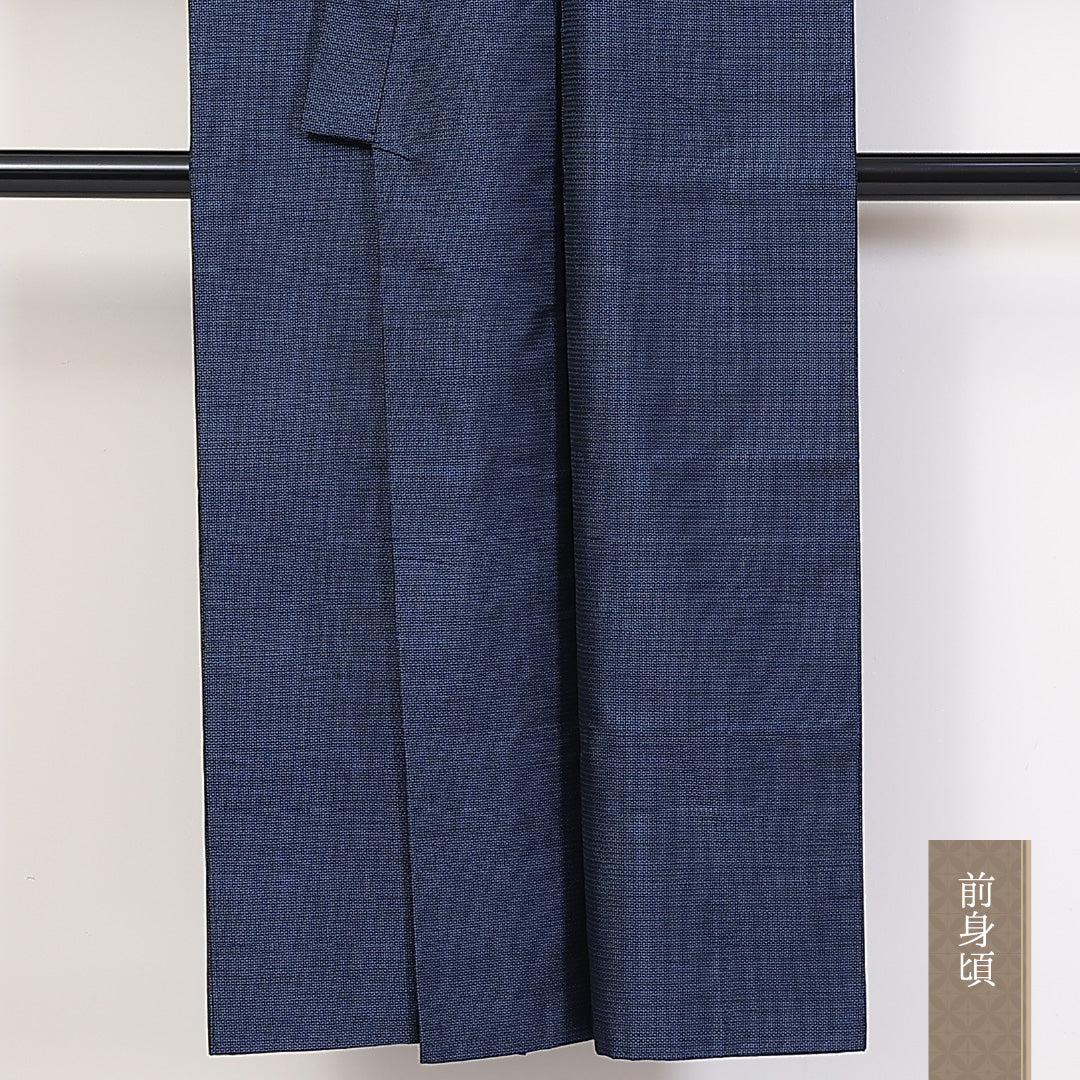 アンサンブル 男着物 (本場大島紬) 袷 身丈147cm 裄丈70cm 正絹 Aランク インフォーマル 棒衿 Lサイズ 証紙 亀甲 紺系 M4 1224-06234
