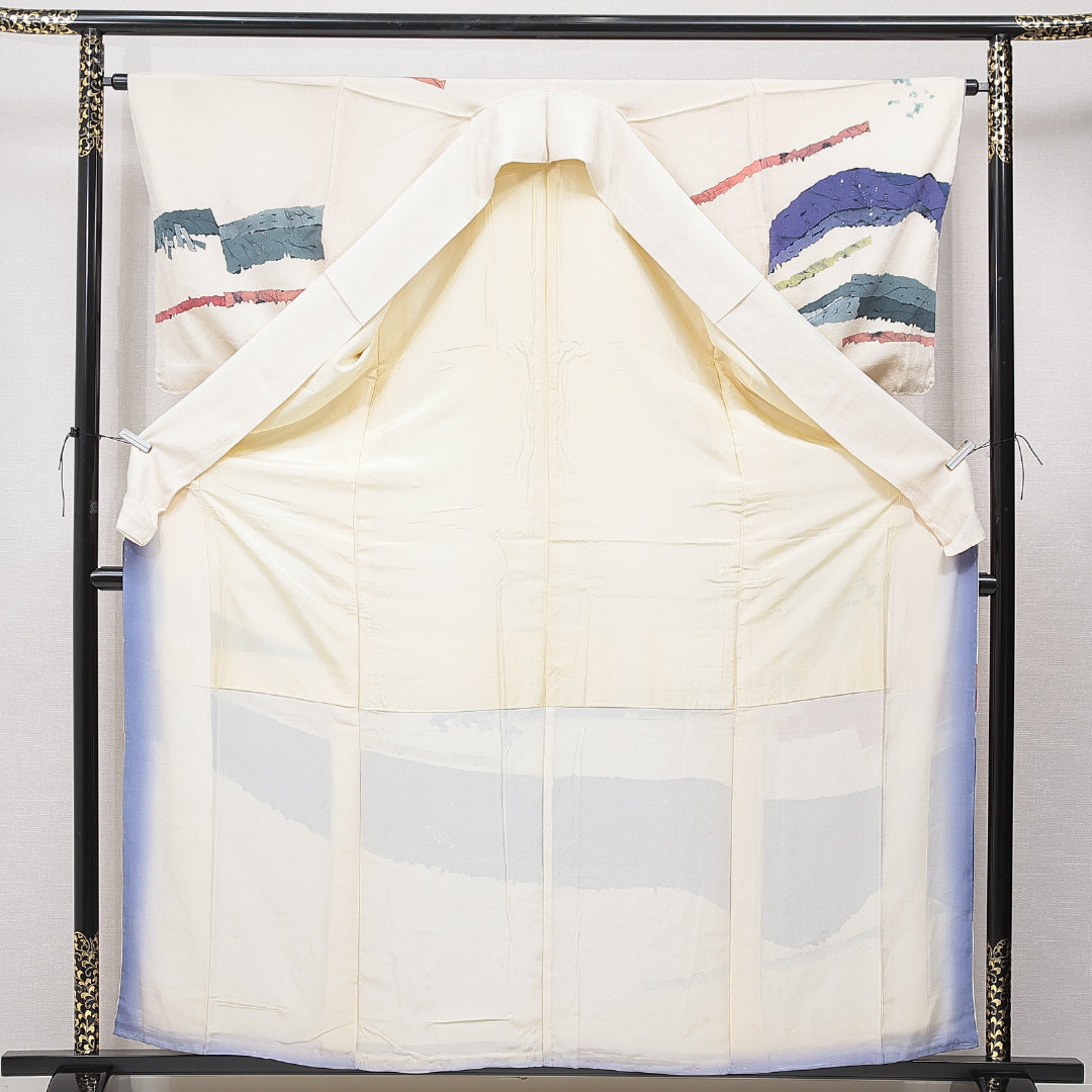 付下げ 袷 身丈162cm 裄丈63cm 正絹 Cランク Lサイズ 広衿 インフォーマル 創作柄 落款 クリーム系 1261-15659