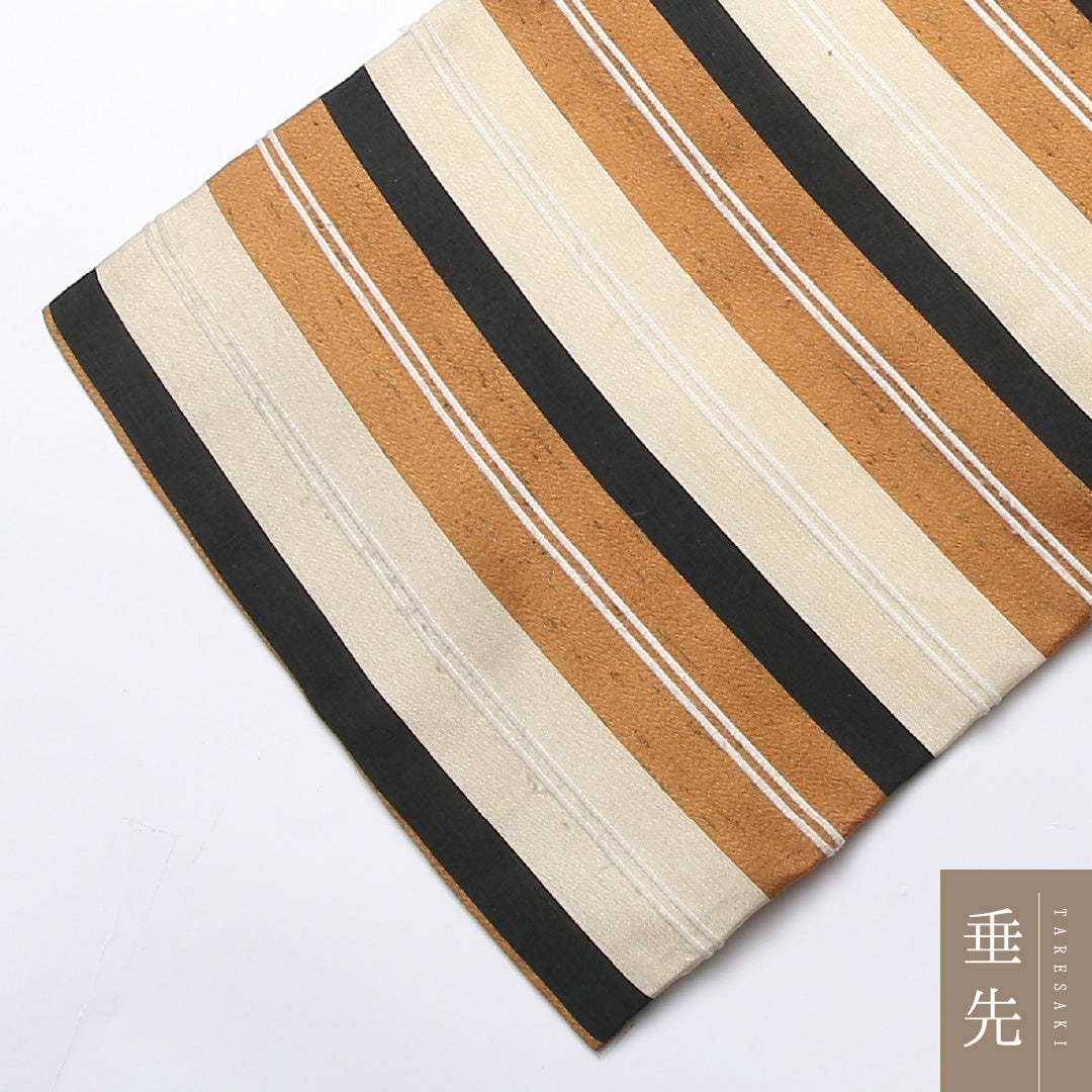 名古屋帯 全通 帯丈362cm カジュアル Cランク ポリエステル 縞 クリーム系 1224-02497