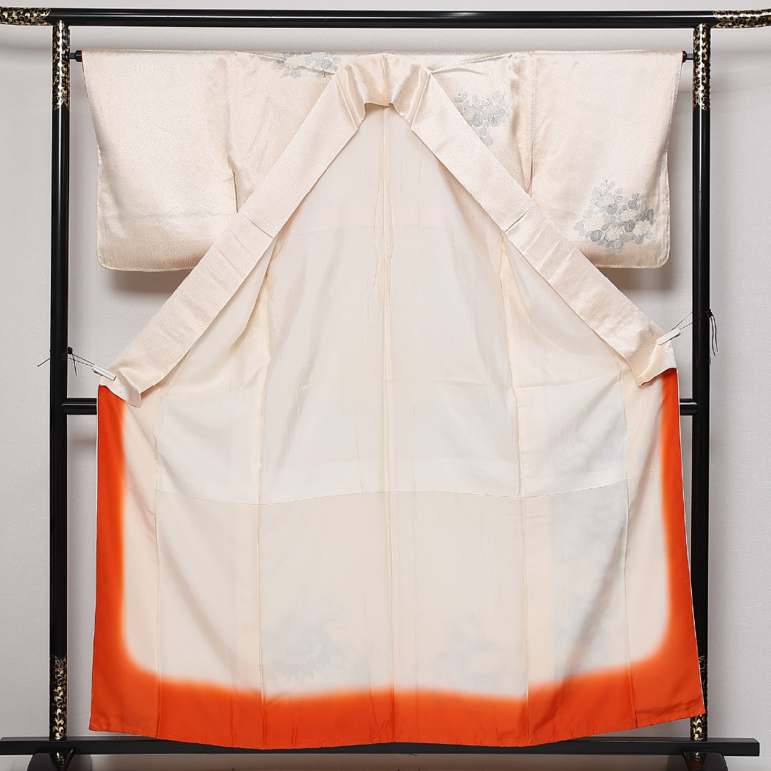 訪問着 袷 身丈150cm 裄丈65cm 正絹 Bランク セミフォーマル 広衿 Sサイズ 牡丹 ピンク系 RP 1217-13602