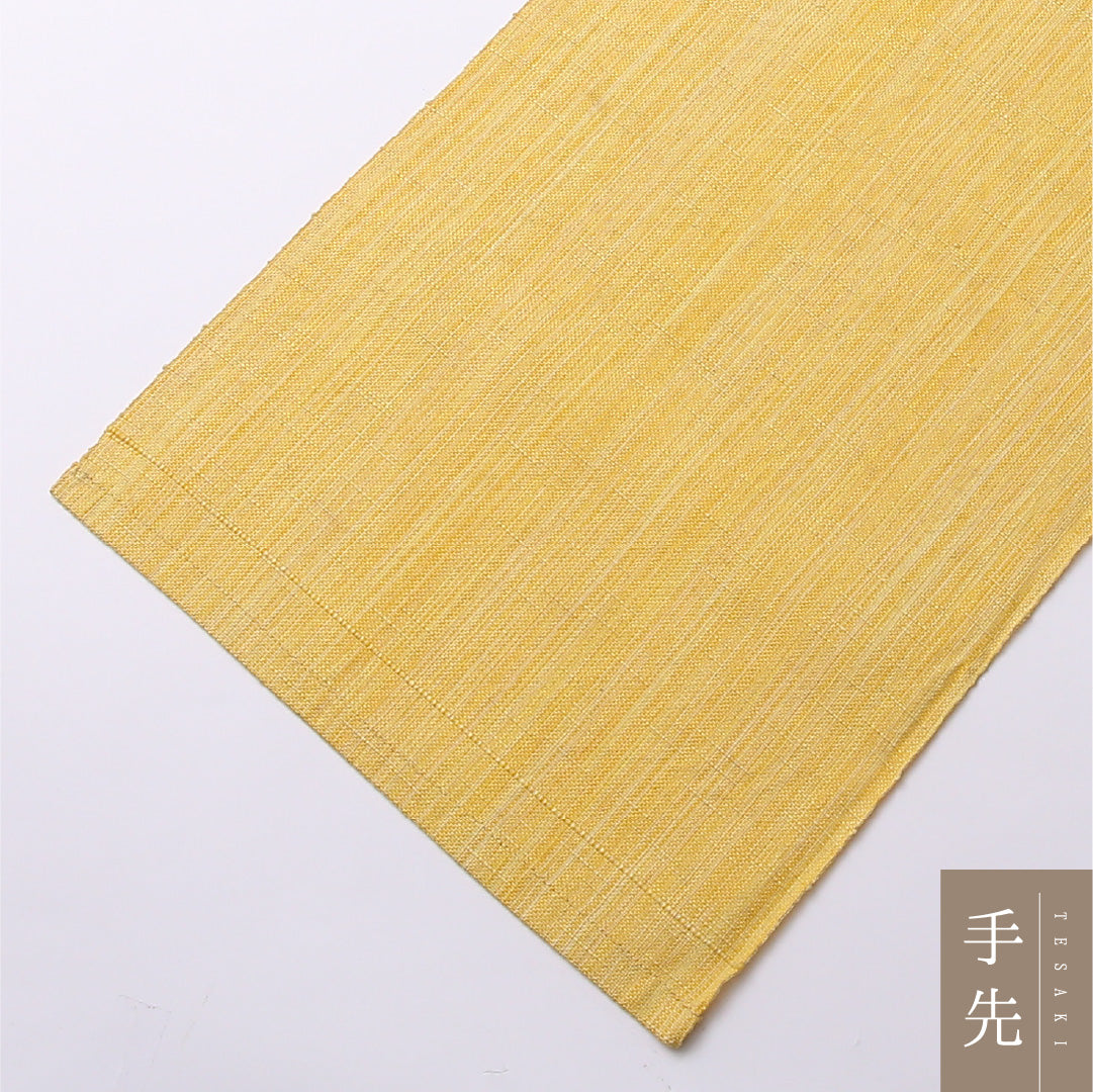 八寸名古屋帯 Cランク 帯丈352cm 正絹 六通 開き仕立て 織り カジュアル 紬 創作柄 黄系 RP 1245-02579