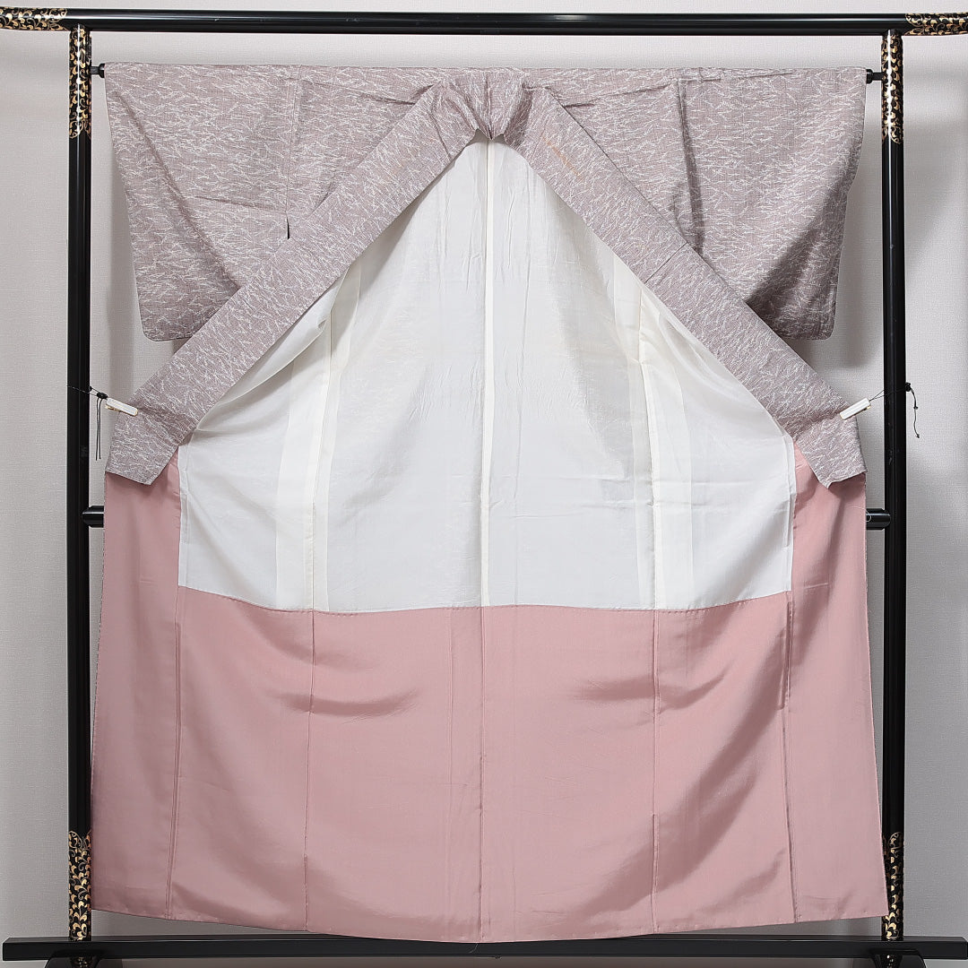 紬 袷 身丈156cm 裄丈63cm 正絹 Bランク Mサイズ 広衿 カジュアル 松葉 紫系 1216-14998