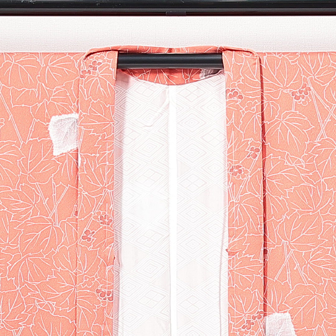 未使用品 羽織 袷 身丈92cm 裄丈65cm 正絹 Nランク カジュアル Mサイズ しつけ糸 葵 ピンク系 RP 1232-14697