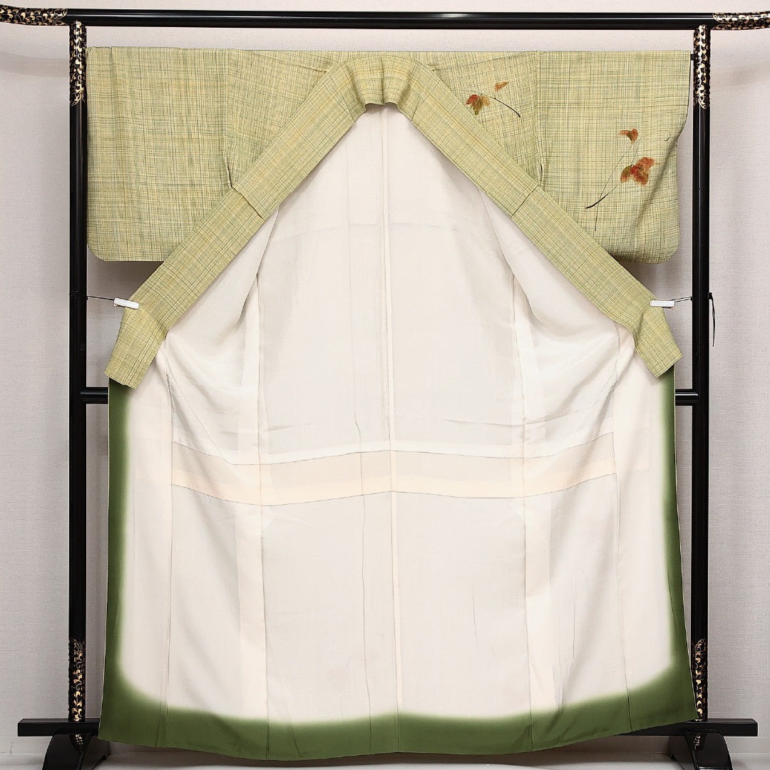 付下げ 袷 身丈163cm 裄丈67cm 正絹 Sランク インフォーマル 広衿 Lサイズ 桜 アイビー 緑系 RP 1218-14087