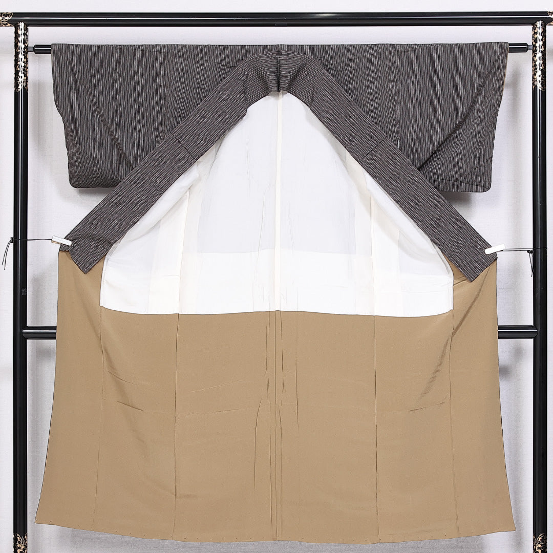 小紋 袷 身丈142cm 裄丈60cm 正絹 Sランク インフォーマル 広衿 XSサイズ 抽象柄 茶系 RP 1221-10132