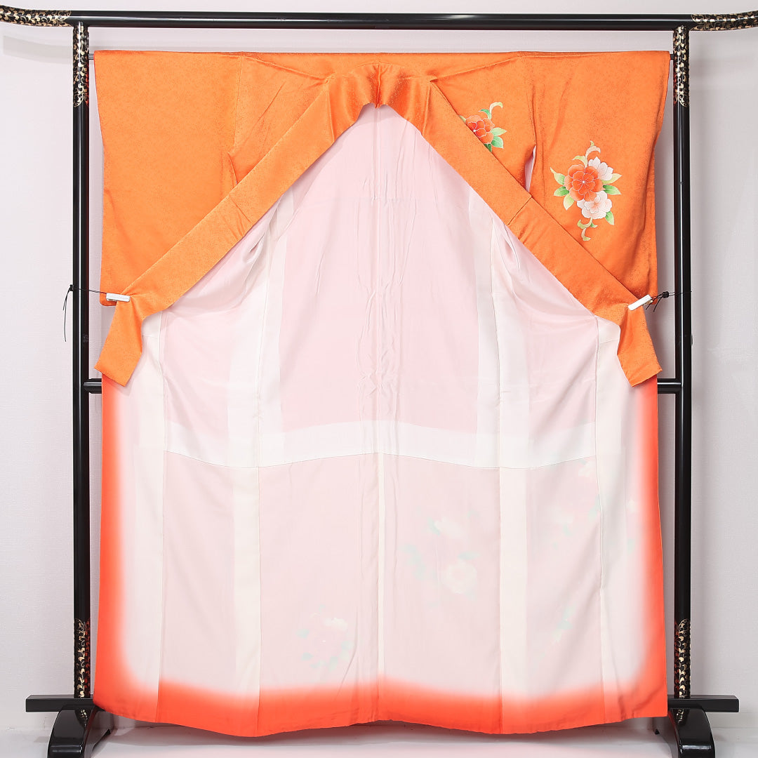 付下げ 袷 身丈162cm 裄丈66cm 正絹 Aランク インフォーマル 広衿 Lサイズ 刺繍 牡丹 朱系 RP 1218-12439