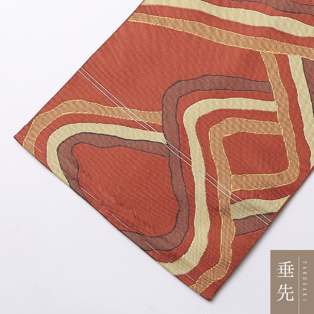 八寸名古屋帯 Aランク 帯丈354cm 正絹 全通 名古屋仕立て 織り カジュアル 創作柄 朱系 LP 1245-02760