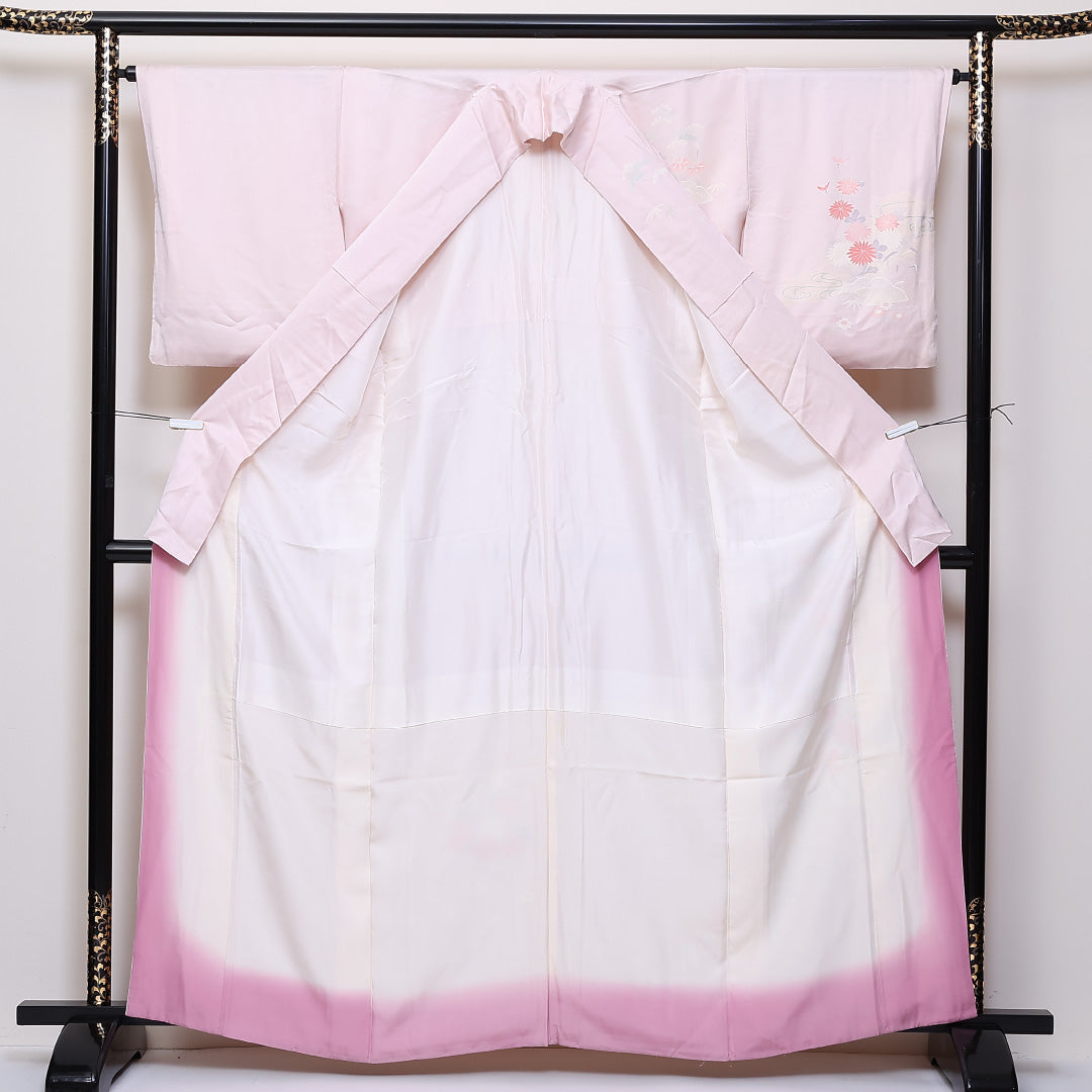 訪問着 袷 身丈164cm 裄64cm 正絹 観世水 鴛鴦 笠松 菊 Aランク 1212-00686
