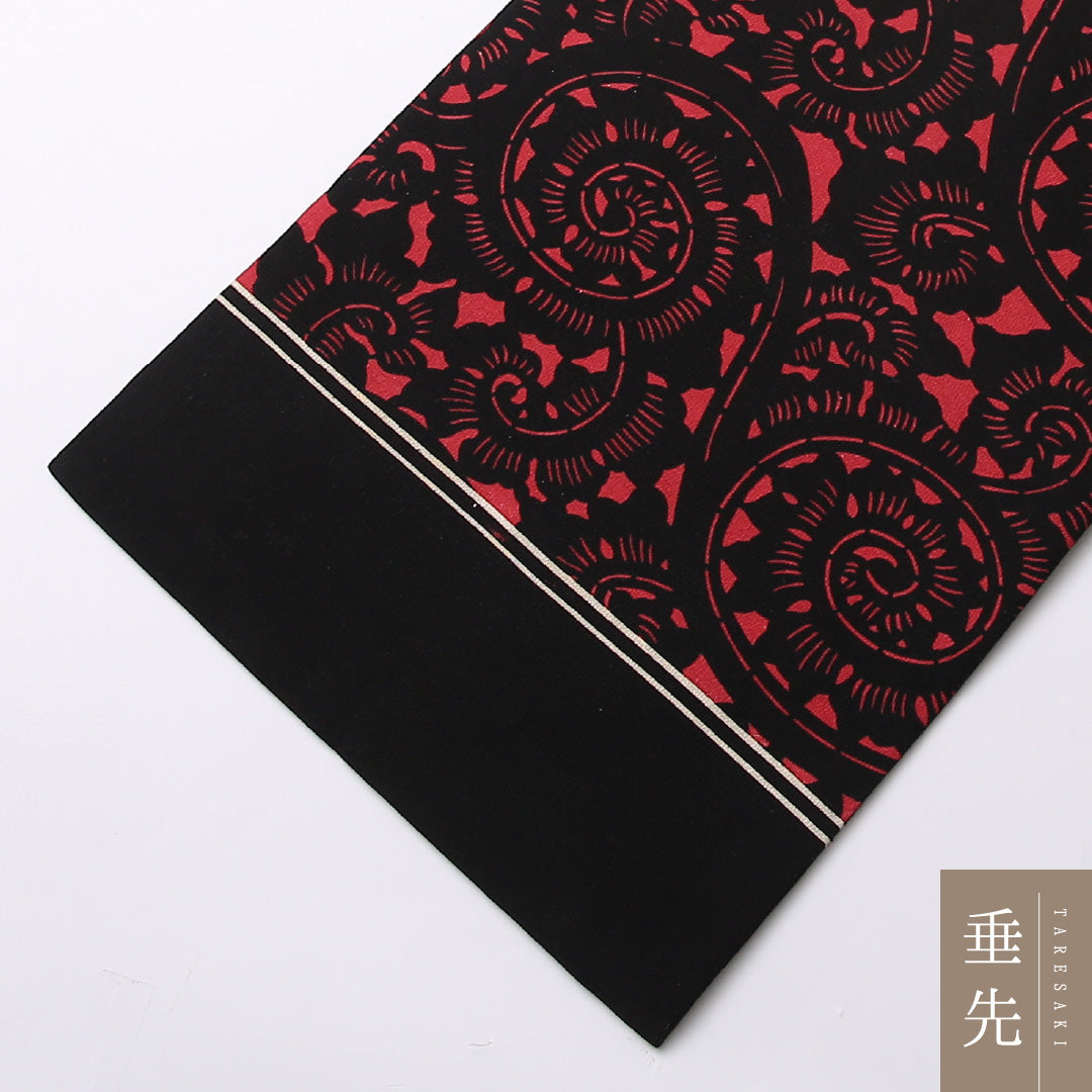 未使用品 九寸名古屋帯 Nランク 帯丈310cm 正絹 六通 名古屋仕立て 染め カジュアル 塩瀬 アラベスク文様 黒系 RP 1245-02729