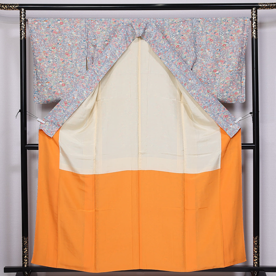 小紋 身丈155cm 裄丈66cm L 正絹 Sランク 袷 広衿 小花 1215-11284