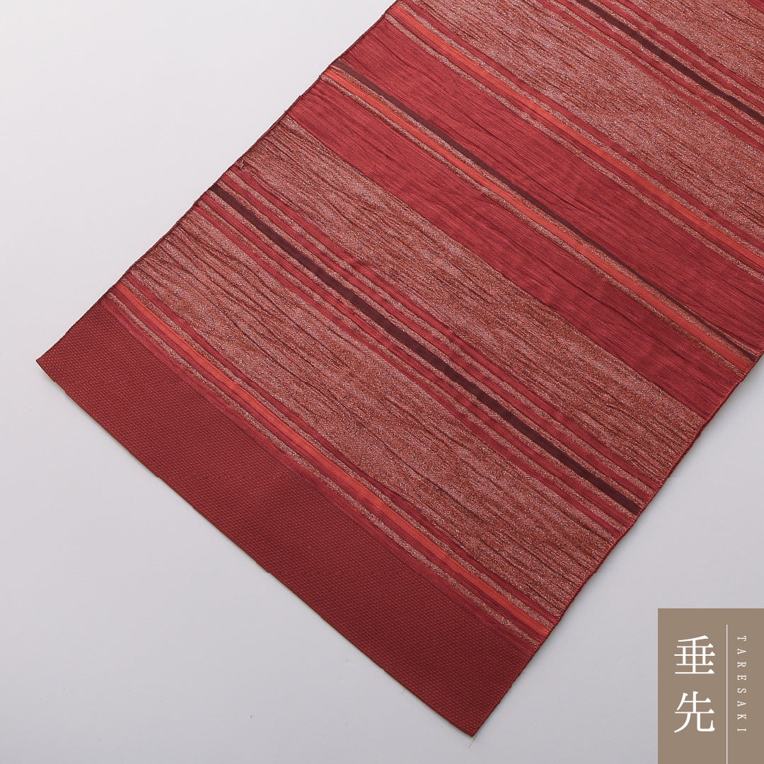 八寸名古屋帯 Sランク 帯丈375cm 正絹 六通 名古屋仕立て 織り カジュアル 創作柄 多色を重ねたような深い赤系 LP 1245-03328
