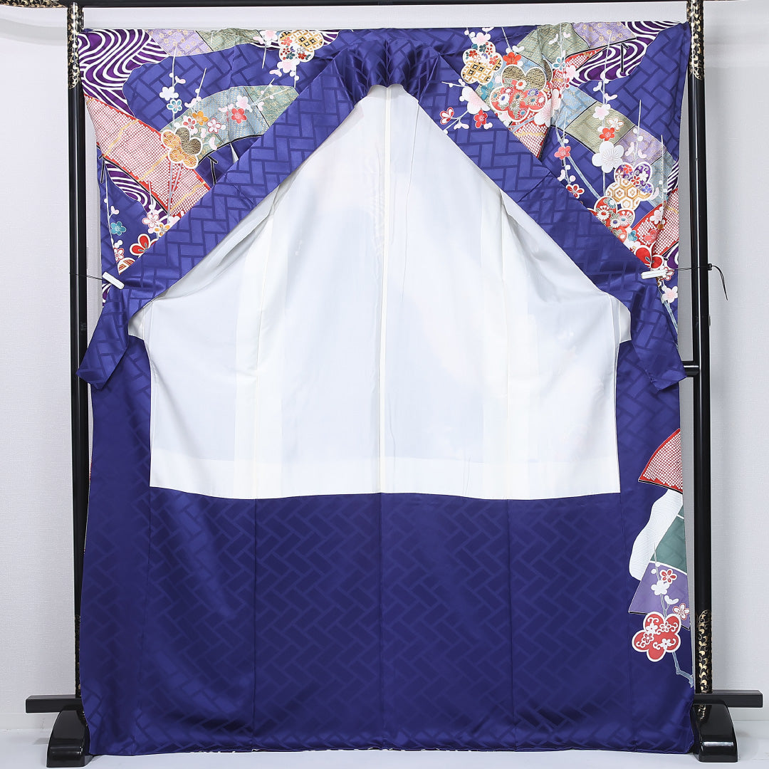 振袖 身丈174cm 裄丈70.5cm Sランク 正絹 袷 広衿 2XL 金駒刺繍 菊 松 フォーマル 古典的 華やか 青系 1213-F0473