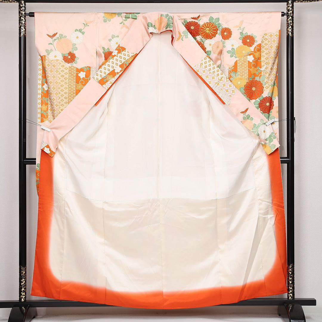 振袖 身丈160cm 裄丈64cm Cランク 正絹 袷 広衿 L 吉祥文様 フォーマル クリーム系 1213-F0520