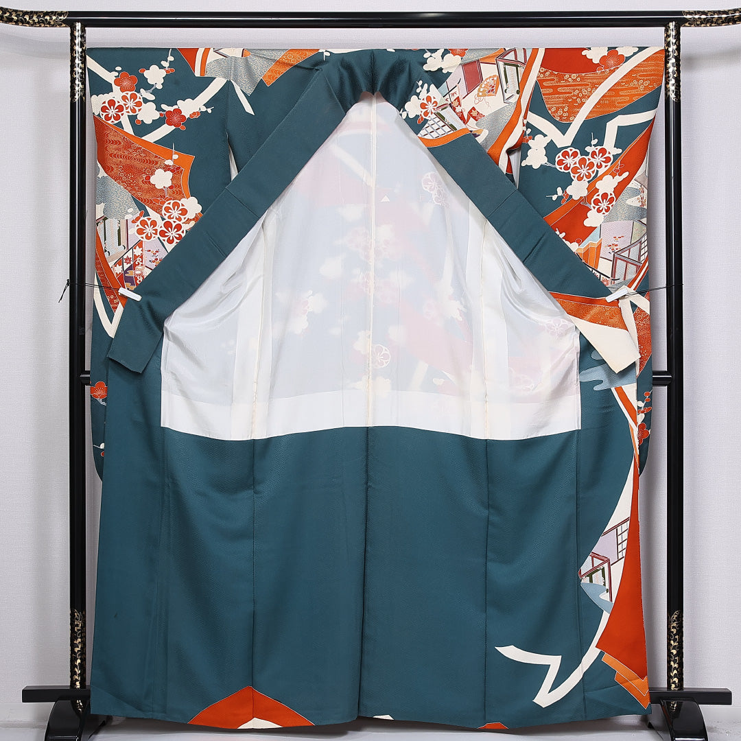 振袖 身丈162cm 裄丈66cm 袷 正絹 Bランク 広衿 梅 吉祥文様 1213-F0298