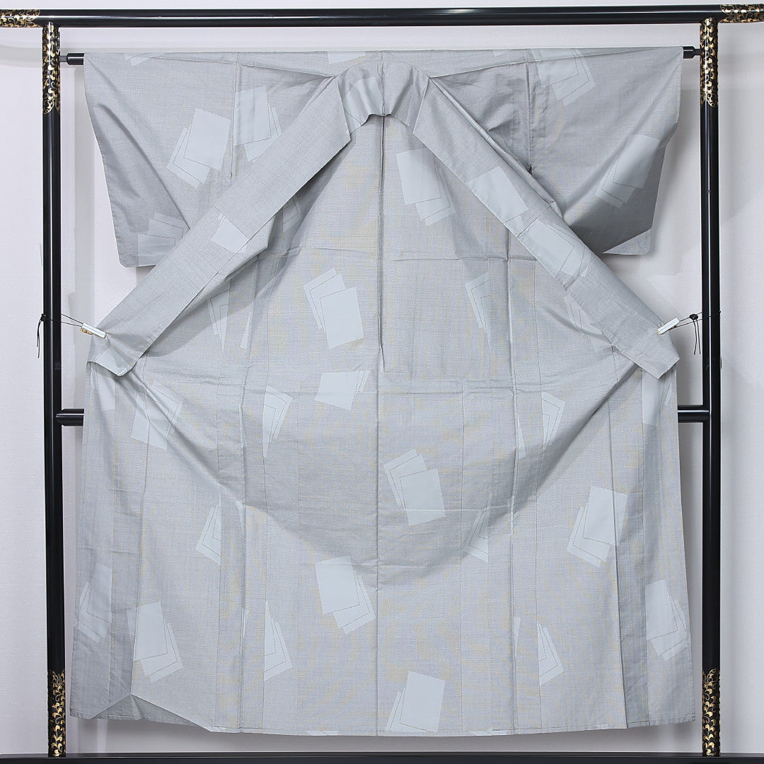 紬 単衣 身丈155cm 裄丈63cm 正絹 Sランク カジュアル 広衿 Mサイズ 色紙 グレー系 M4 1223-12240